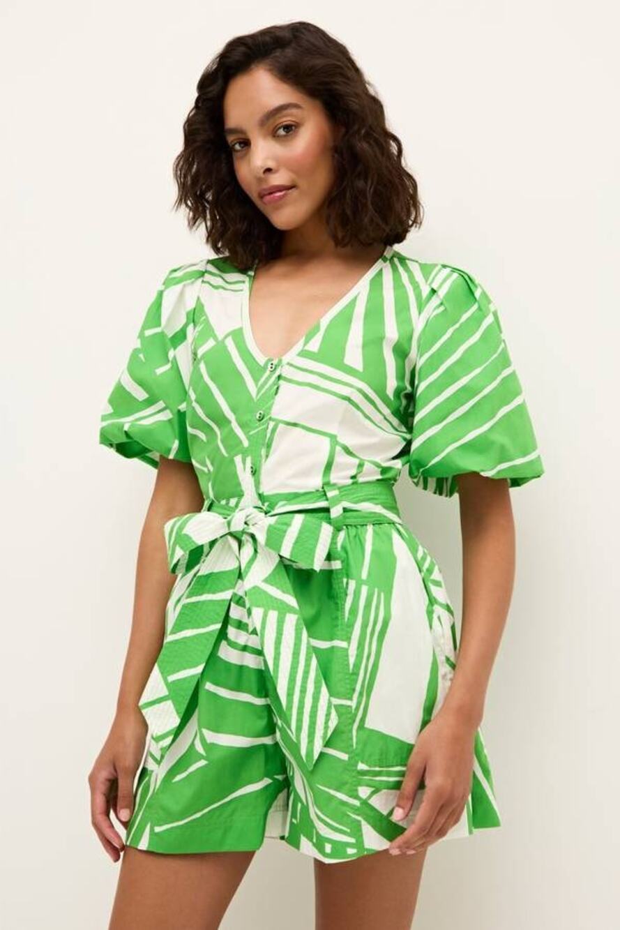 Marie Oliver Devin Tropical Cotton Romper Green Verdant 2 XS NWT Resort Wear